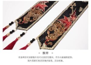 Samius Global Xuanma Qiankun Ming Dynasty Hanfu Set, Gold Woven Jacquard Pipa Sleeve Top & Heavy Pleated Mamian Skirt