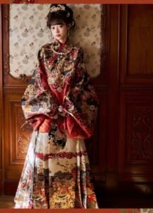 Samius Global Xuanma Qiankun Ming Dynasty Hanfu Set, Gold Woven Jacquard Pipa Sleeve Top & Heavy Pleated Mamian Skirt