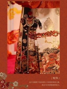 Samius Global Xuanma Qiankun Ming Dynasty Hanfu Set, Gold Woven Jacquard Pipa Sleeve Top & Heavy Pleated Mamian Skirt