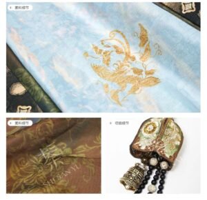 Samius Global Xuanma Qiankun Ming Dynasty Hanfu Set, Gold Woven Jacquard Pipa Sleeve Top & Heavy Pleated Mamian Skirt