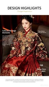 Samius Global Xuanma Qiankun Ming Dynasty Hanfu Set, Gold Woven Jacquard Pipa Sleeve Top & Heavy Pleated Mamian Skirt