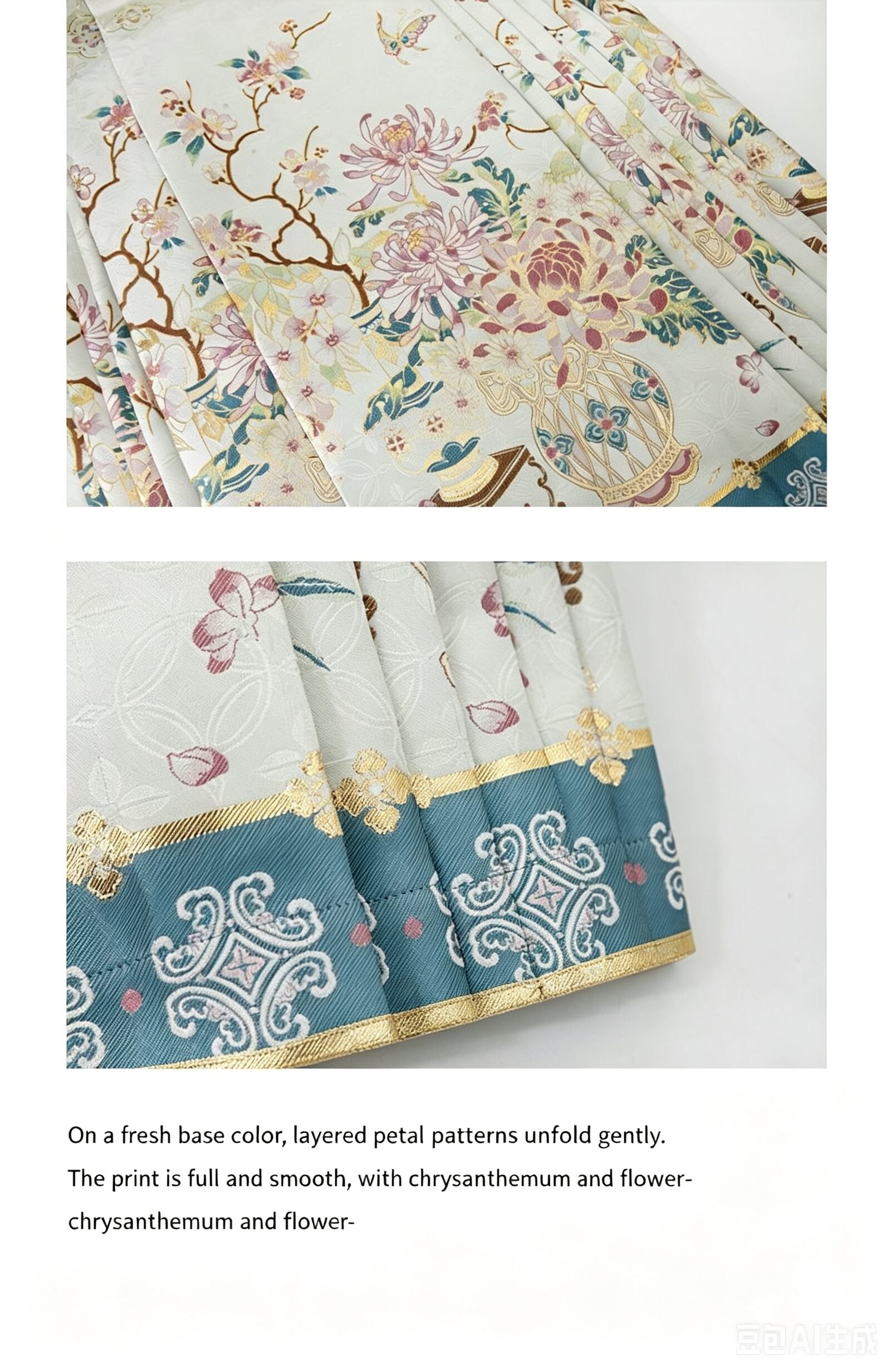Frost Pink Ming Dynasty Hanfu, pipa sleeve blouse, embroidered vest and woven gold horse face skirt
