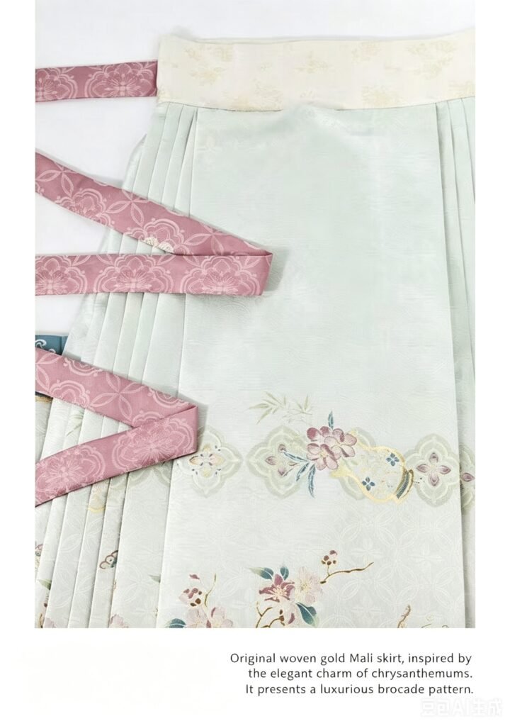 Frost Pink Ming Dynasty Hanfu, pipa sleeve blouse, embroidered vest and woven gold horse face skirt