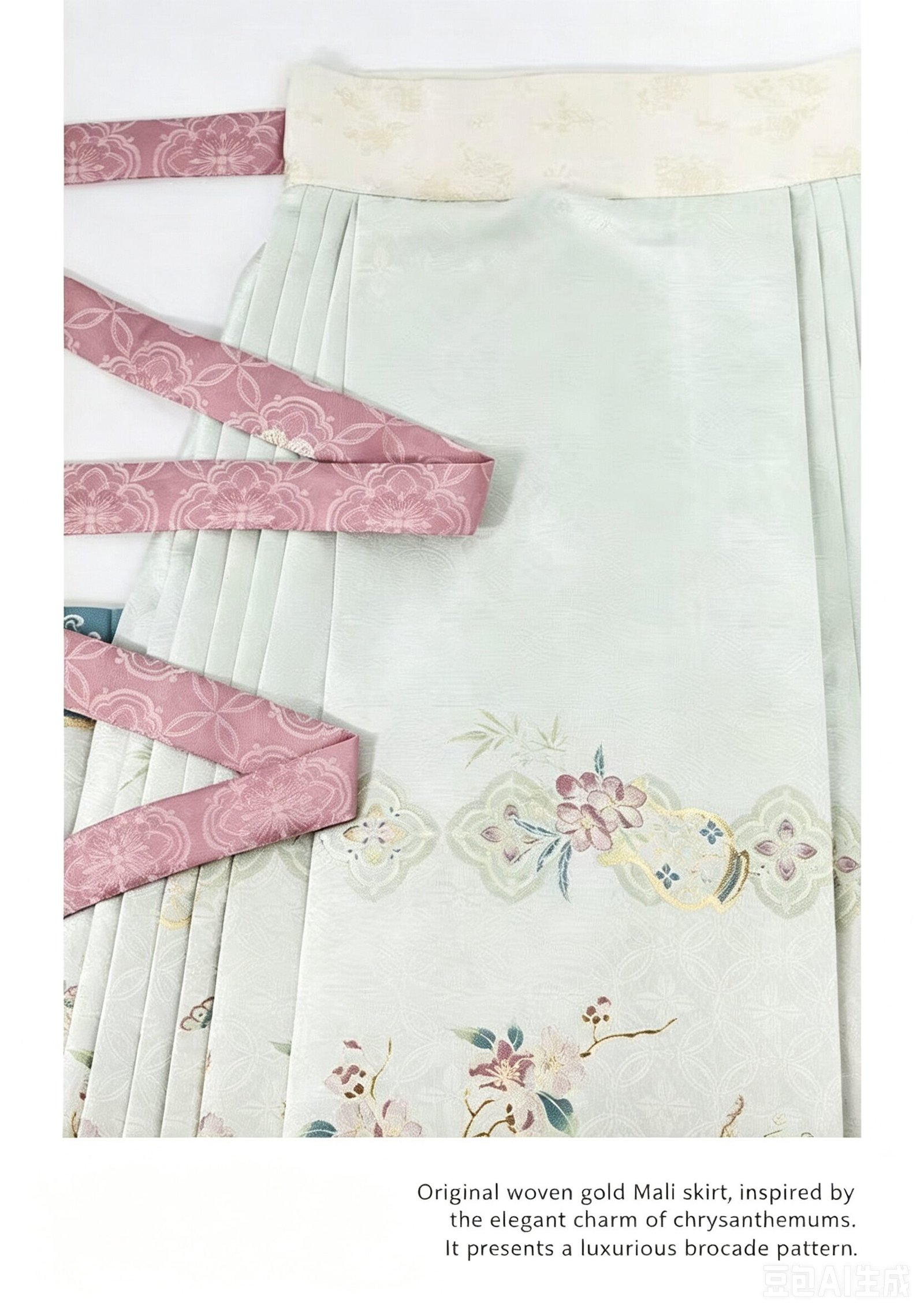 Frost Pink Ming Dynasty Hanfu, pipa sleeve blouse, embroidered vest and woven gold horse face skirt