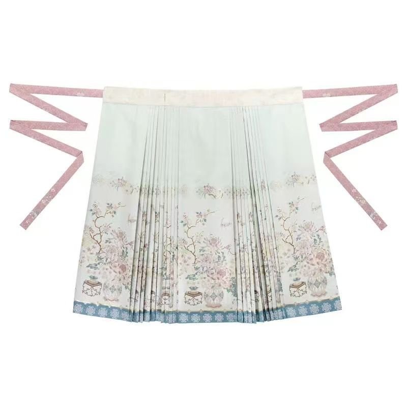 Frost Pink Ming Dynasty Hanfu, pipa sleeve blouse, embroidered vest and woven gold horse face skirt
