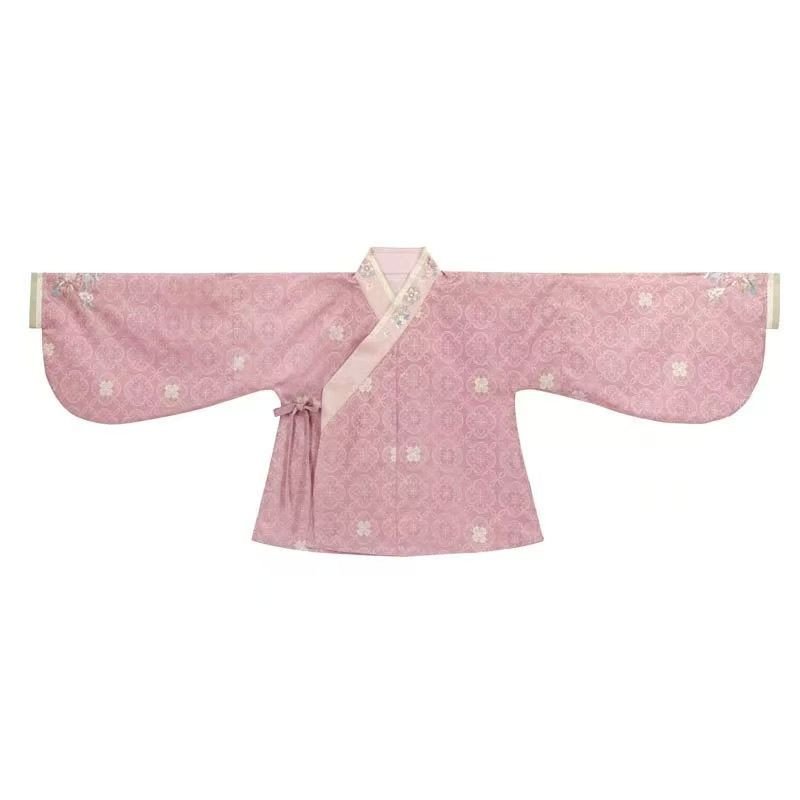 Frost Pink Ming Dynasty Hanfu, pipa sleeve blouse, embroidered vest and woven gold horse face skirt