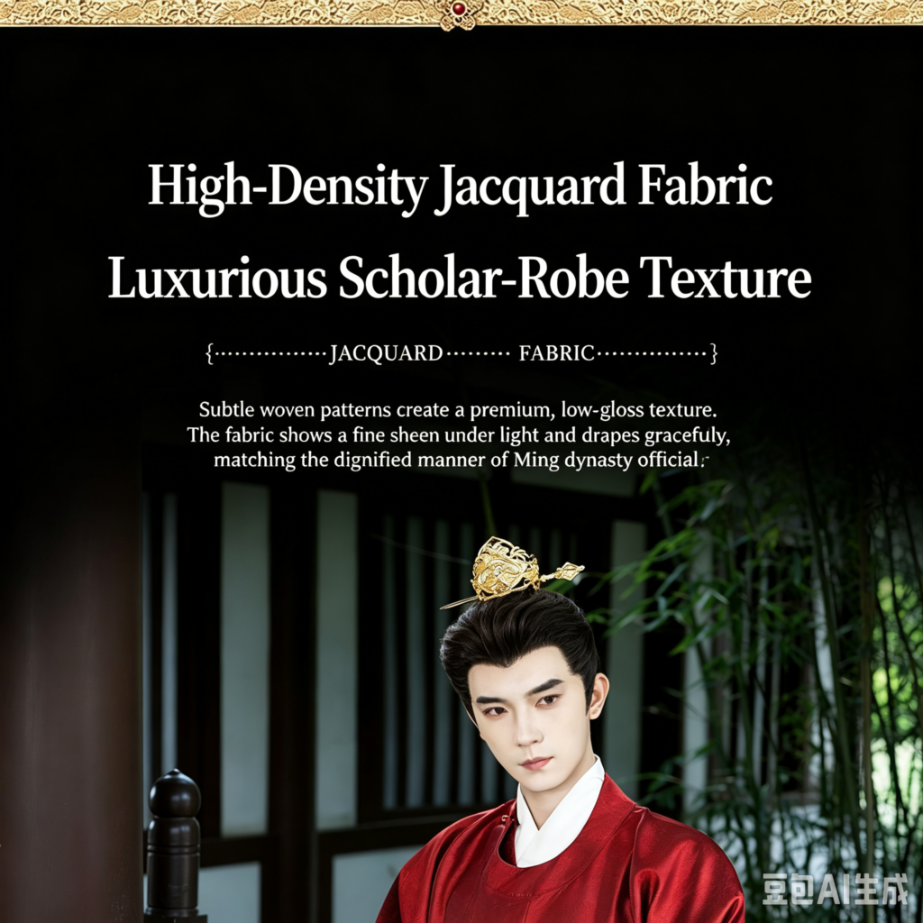 Men's red ZhuangYuanLang Ming Dynasty round collar robe hanfu set, ancient Chinese scholar-official jacquard costume