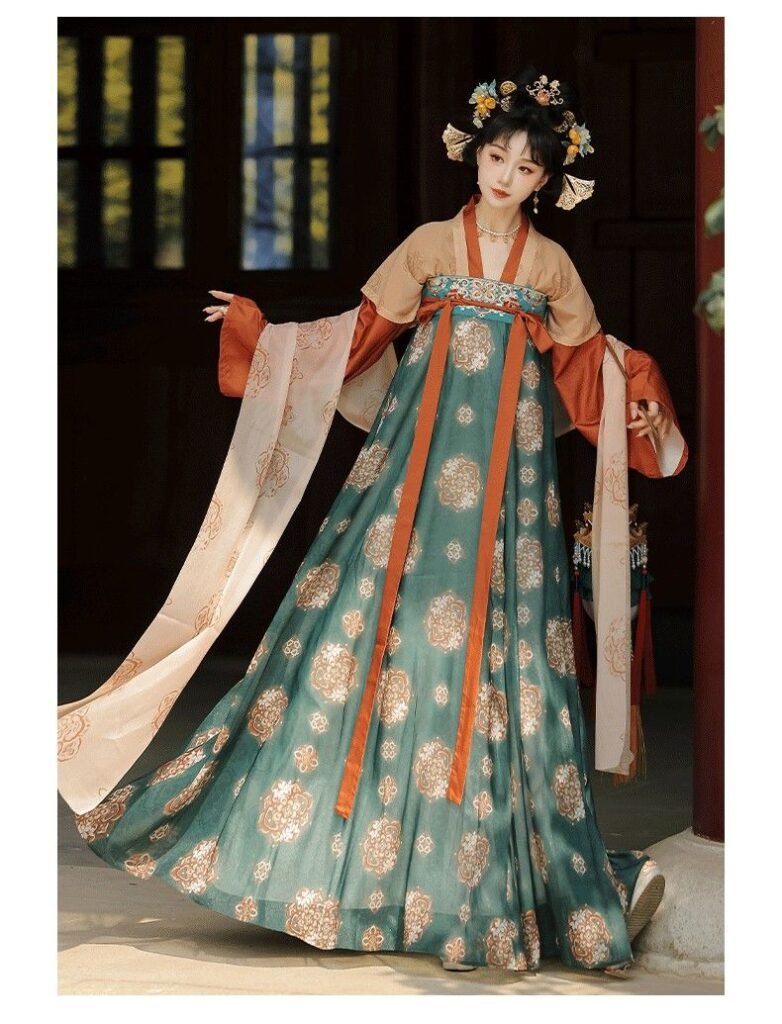 Spring Porcelain Tang Dynasty Qixiong Ruqun heavy embroidered hanfu full model shot, fairy style traditional Chinese costume
