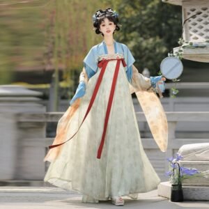 Spring Porcelain Tang Dynasty Qixiong Ruqun heavy embroidered hanfu full model shot, fairy style traditional Chinese costume