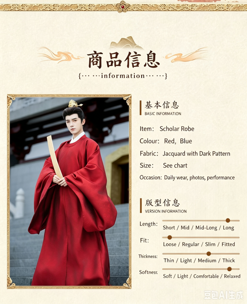Men's red ZhuangYuanLang Ming Dynasty round collar robe hanfu set, ancient Chinese scholar-official jacquard costume