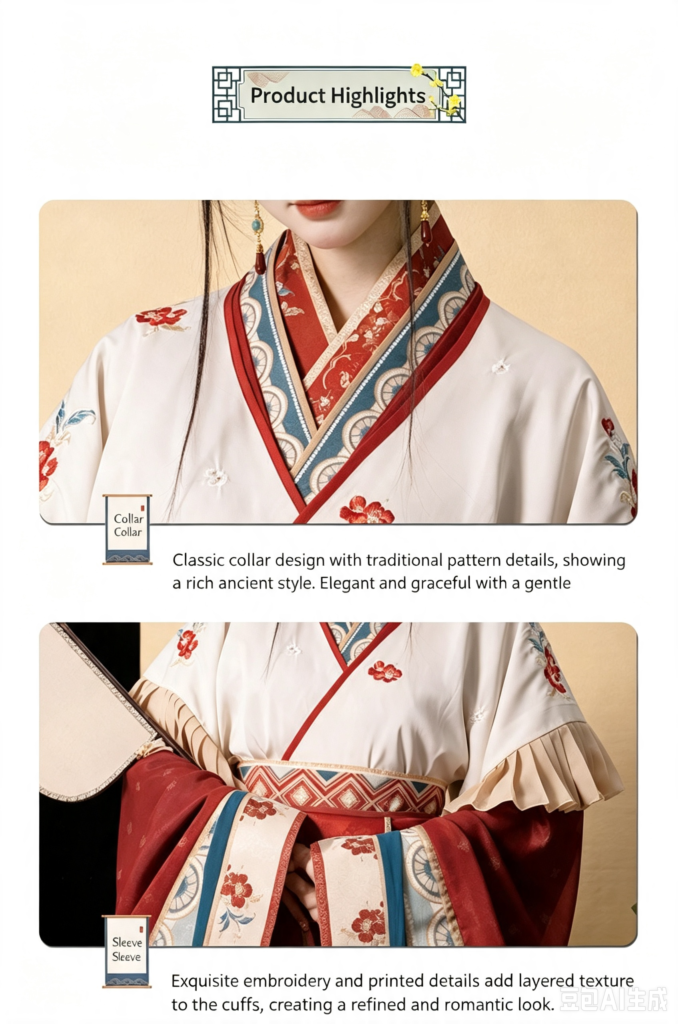 Floral embroidery tassel ribbon detail of Wei-Jin Dynasty Miaoyu Hanfu set, red peony flower hand embroidery decoration