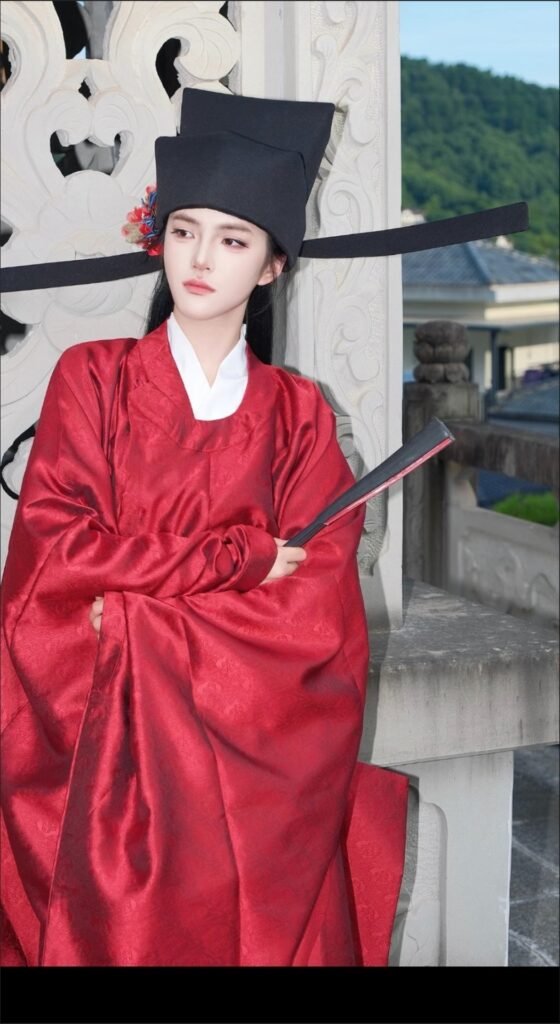Men's red ZhuangYuanLang Ming Dynasty round collar robe hanfu set, ancient Chinese scholar-official jacquard costume