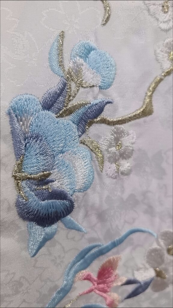 Pure Peace Joy Song Dynasty Hanfu 5-piece set with heavy floral embroidery and xiapei shawl, light blue wide-sleeve outer robe with pink Qiyao skirt, traditional Chinese vintage costume for photoshoot