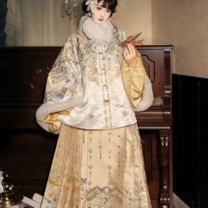 Samiusglobal Shifang Ming Hanfu Zhaojun Ao horse face skirt full set, woven gold makeup flower winter new year hanfu