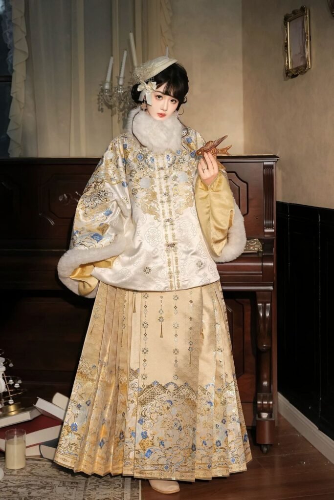 Samiusglobal Shifang Ming Hanfu Zhaojun Ao horse face skirt full set, woven gold makeup flower winter new year hanfu