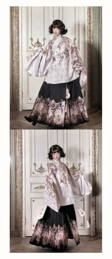Samiusglobal Ming Style Hanfu White Floral Jacquard Aoqun, Traditional Chinese Ancient Costume