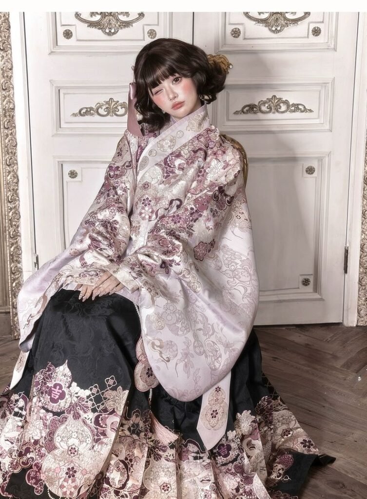 Samiusglobal Ming Style Hanfu White Floral Jacquard Aoqun, Traditional Chinese Ancient Costume