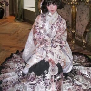 Samiusglobal Ming Style Hanfu White Floral Jacquard Aoqun, Traditional Chinese Ancient Costume