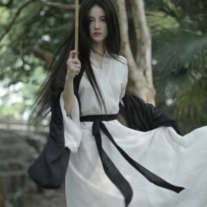 Samiusglobal cold aesthetic ancient costume set, black cape with white Zhiju robe for women, comes with hair accessories