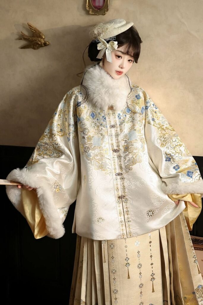 Samiusglobal Shifang Ming Hanfu Zhaojun Ao horse face skirt full set, woven gold makeup flower winter new year hanfu