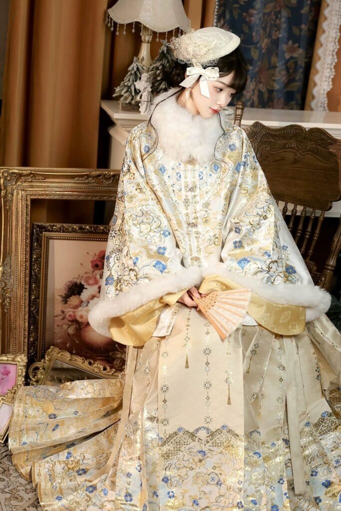 Samiusglobal Shifang Ming Hanfu Zhaojun Ao horse face skirt full set, woven gold makeup flower winter new year hanfu