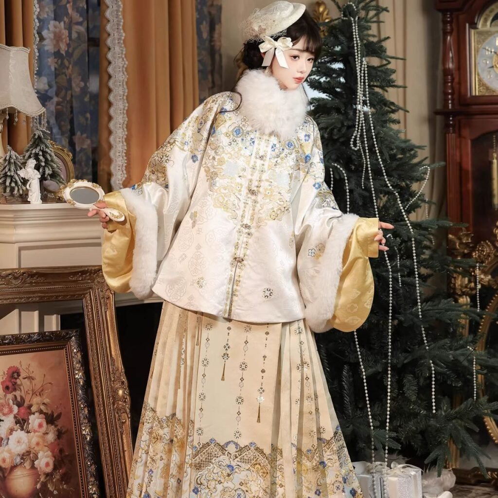 Samiusglobal Shifang Ming Hanfu Zhaojun Ao horse face skirt full set, woven gold makeup flower winter new year hanfu