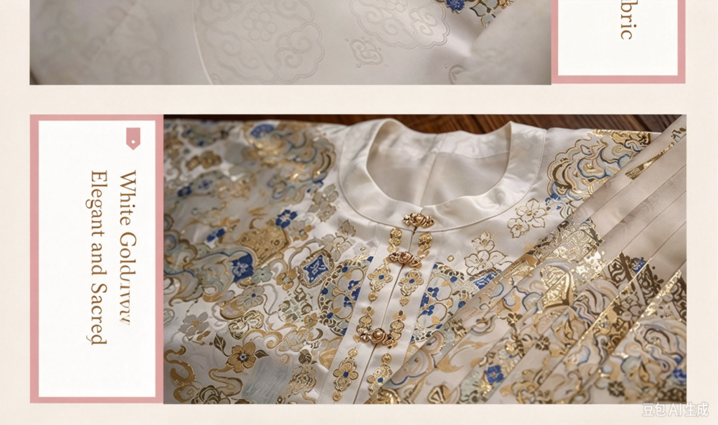 Close up of woven gold makeup flower jacquard fabric of Samiusglobal Shifang Ming Hanfu
