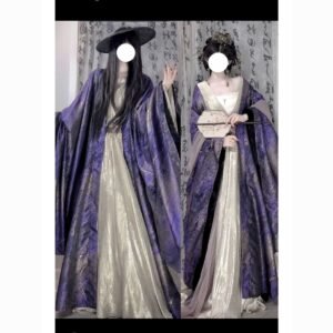 Unisex Wei Jin style hanfu cosplay set, purple gradient gilding wide sleeve robe golden inner top