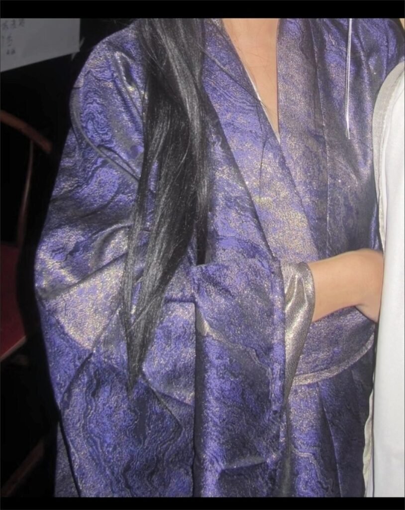 Unisex Wei Jin style hanfu cosplay set, purple gradient gilding wide sleeve robe golden inner top