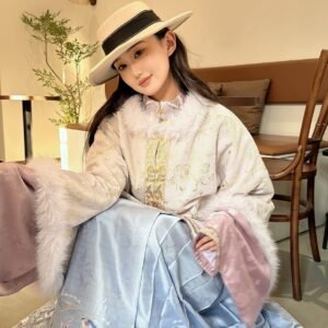 Samiusglobal Purple Smoke Luo Ming winter hanfu set purple jacquard woven gold short ao mamianqun
