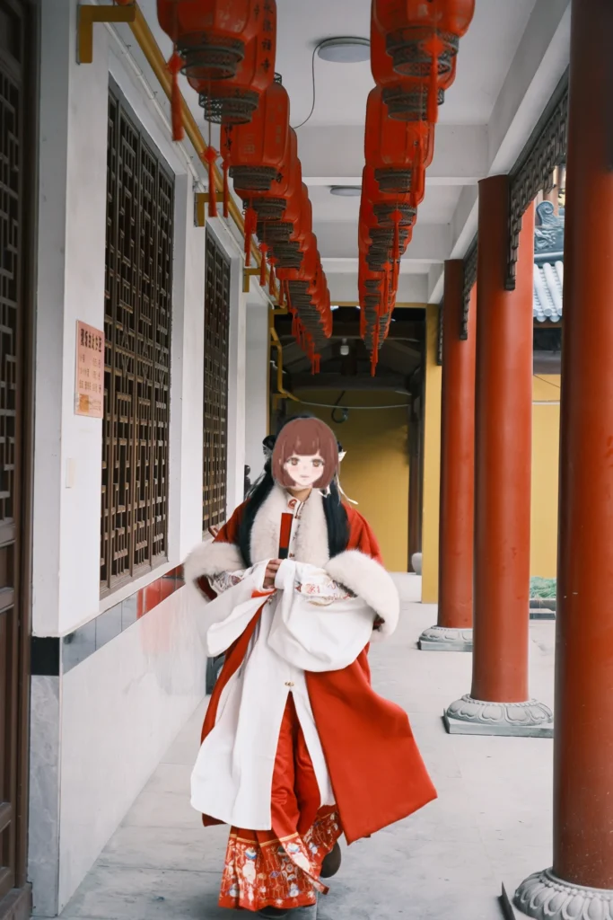 zhenyinglian ming hanfu red new year outfit fur trim mamianqun set made in china