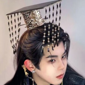 Qin style emperor mianguan alloy bead tassel hanfu cosplay hair crown