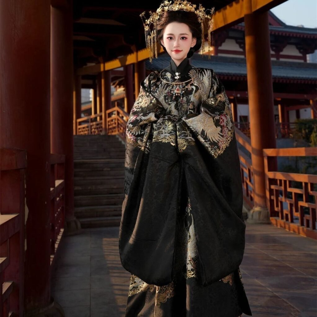 Zhen Yinglian Ming Dynasty Noble Girl Ming-style women’s hanfu long robe heavy woven gold zhuanghua phoenix pattern