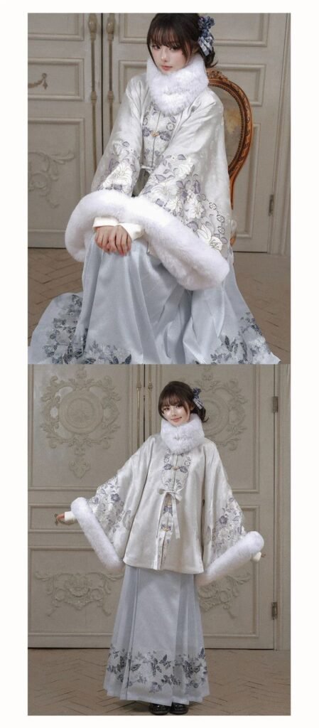 Samiusglobal Flowing Cloud Snowlight unisex Ming dynasty Hanfu set with faux-fur trim