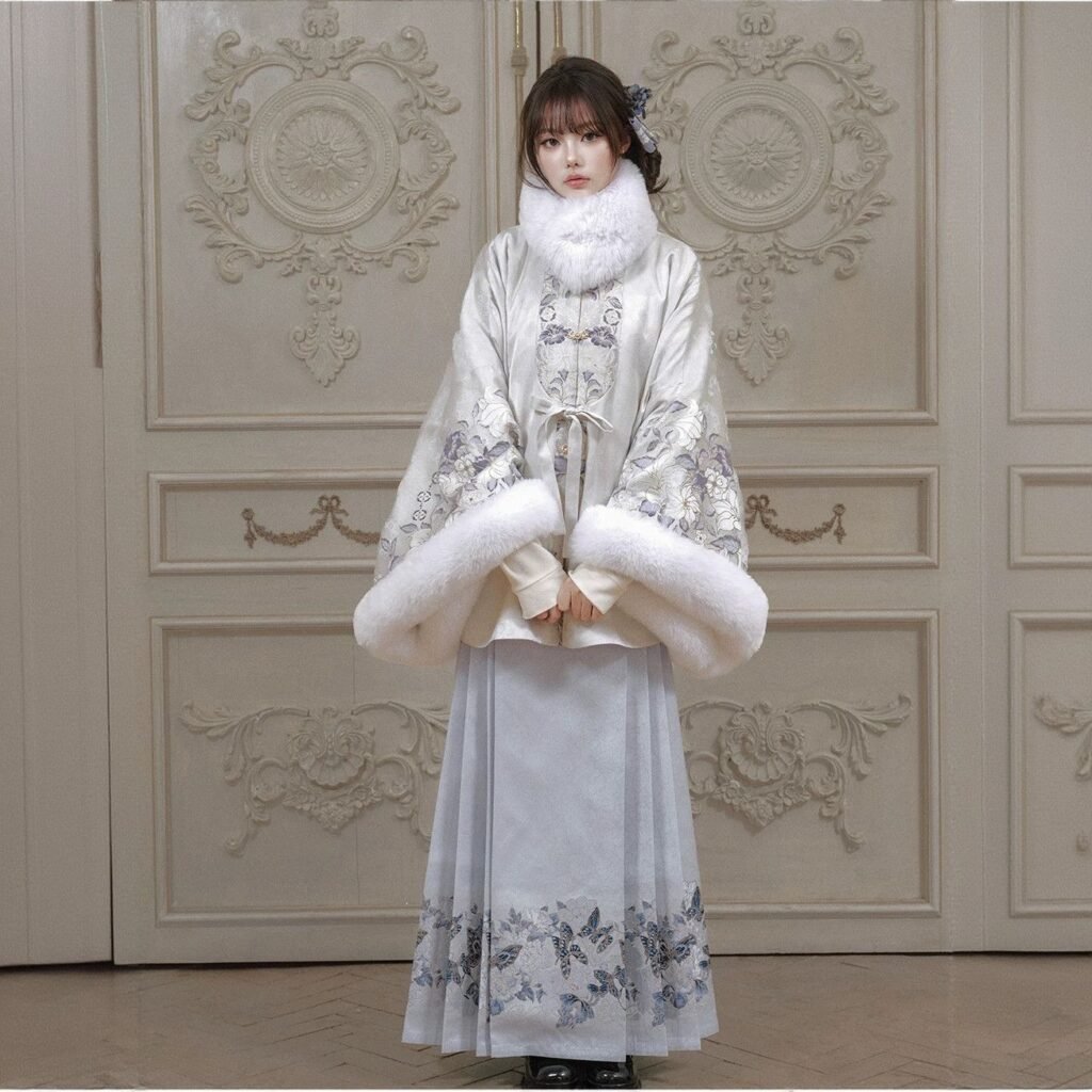 Samiusglobal Flowing Cloud Snowlight unisex Ming dynasty Hanfu set with faux-fur trim