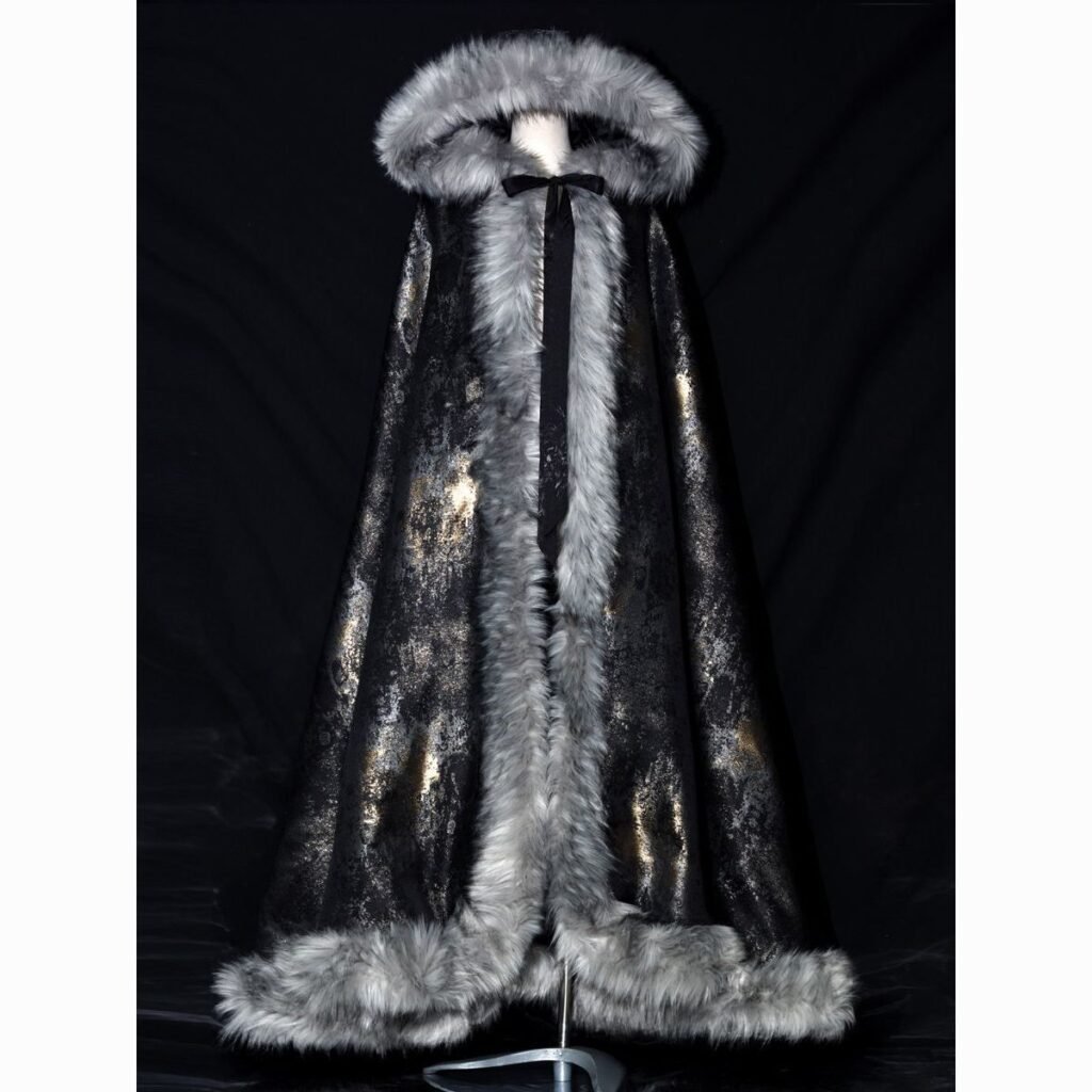 Samiusglobal Dark Night Floating Light unisex Hanfu cloak with hood and faux-fur t