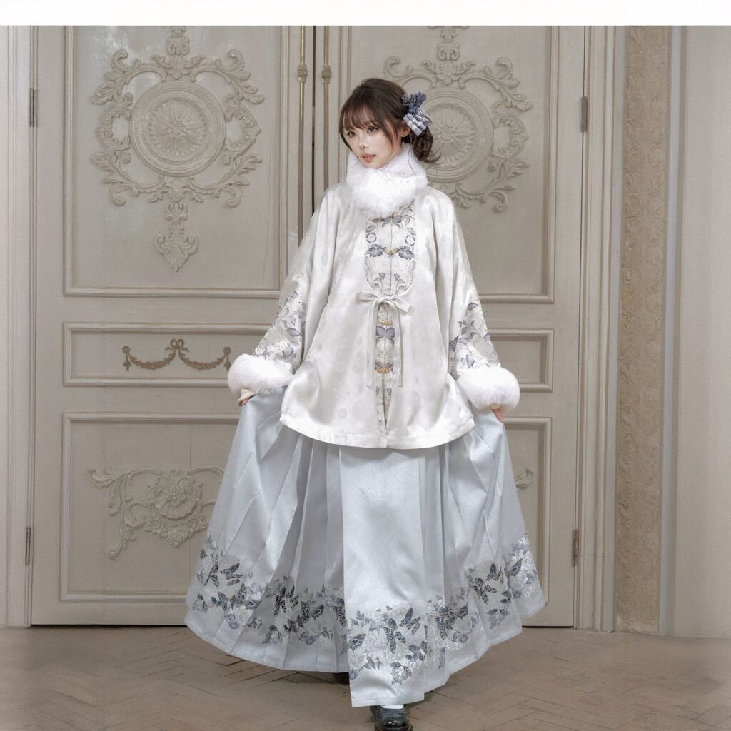 Samiusglobal Flowing Cloud Snowlight unisex Ming dynasty Hanfu set with faux-fur trim