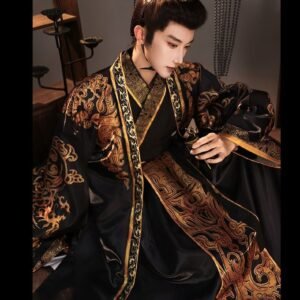 Ancient Chinese emperor dragon robe hanfu full set with head crown, Qin Shi Huang cosplay costume