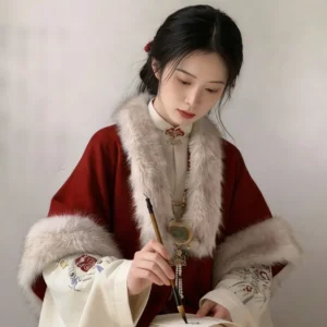 zhenyinglian ming hanfu red new year outfit fur trim mamianqun set made in china