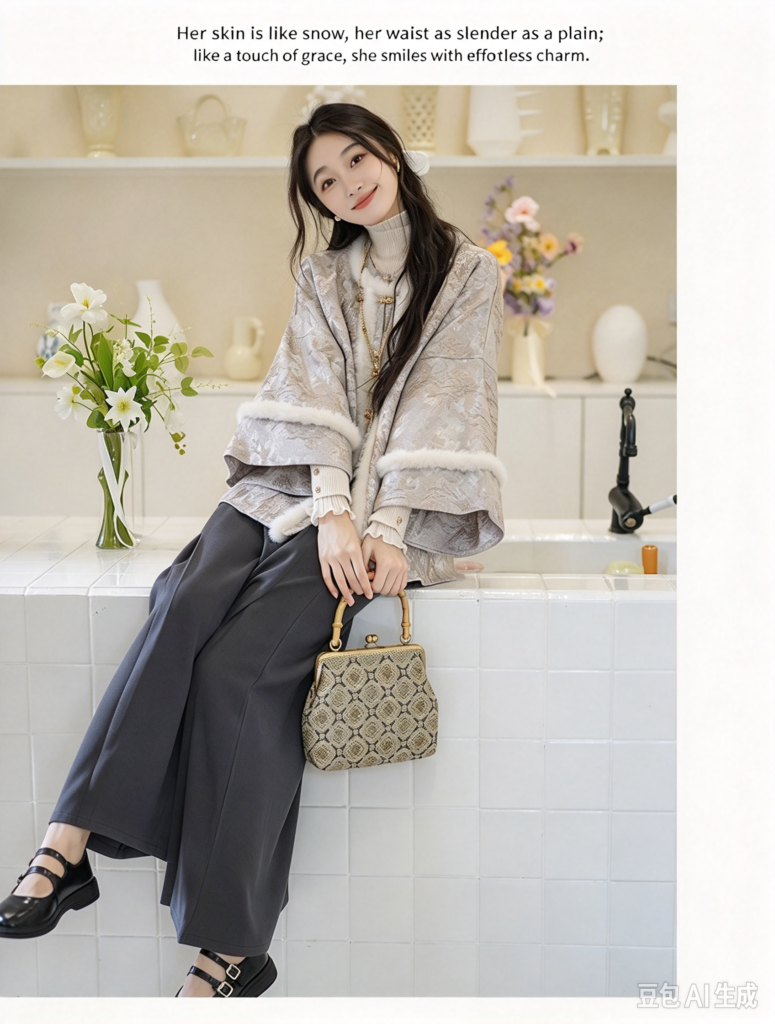 Zhenyinglian Ming style hanfu set for women, round collar short jacket with wide leg trousers, autumn winter new chinese outfit model wearing
