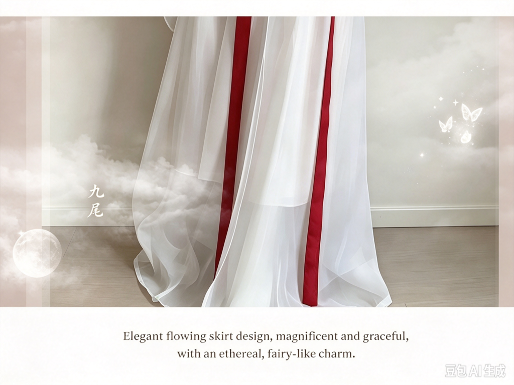 Zhen Yinglian® Gongsun Li Praying Snow Spirit Blessing cosplay costume, white Warring States robe Hanfu with red trim, elegant flowing traditional Chinese outfit