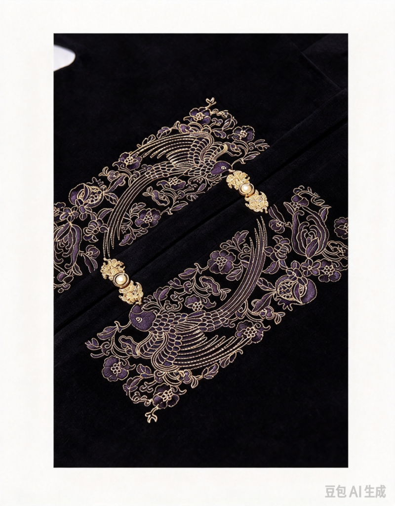 Samiusglobal Xianglü Jin Ming dynasty Hanfu set black wool coat with gold phoenix embroidery and green-gold mamian skirt