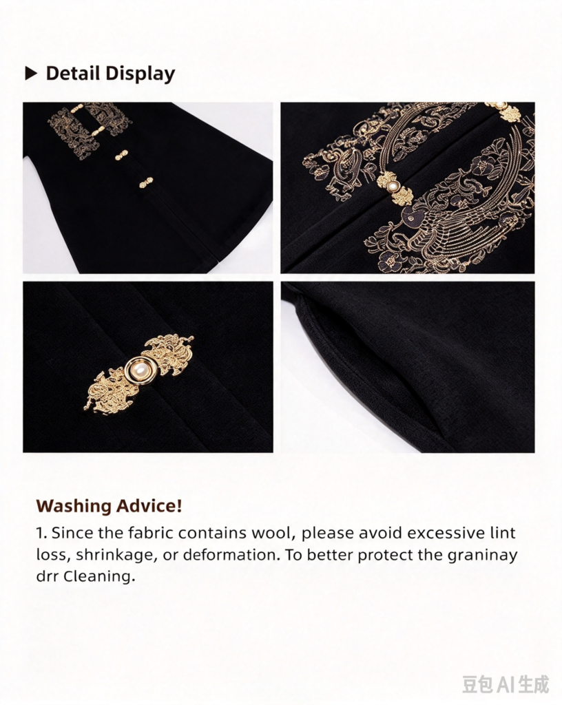 Samiusglobal Xianglü Jin Ming dynasty Hanfu set black wool coat with gold phoenix embroidery and green-gold mamian skirt