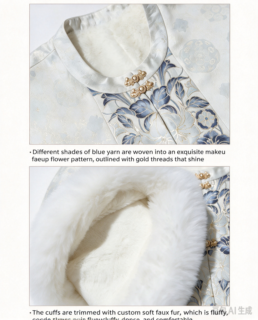 Samiusglobal Flowing Cloud Snowlight unisex Ming dynasty Hanfu set with faux-fur trim