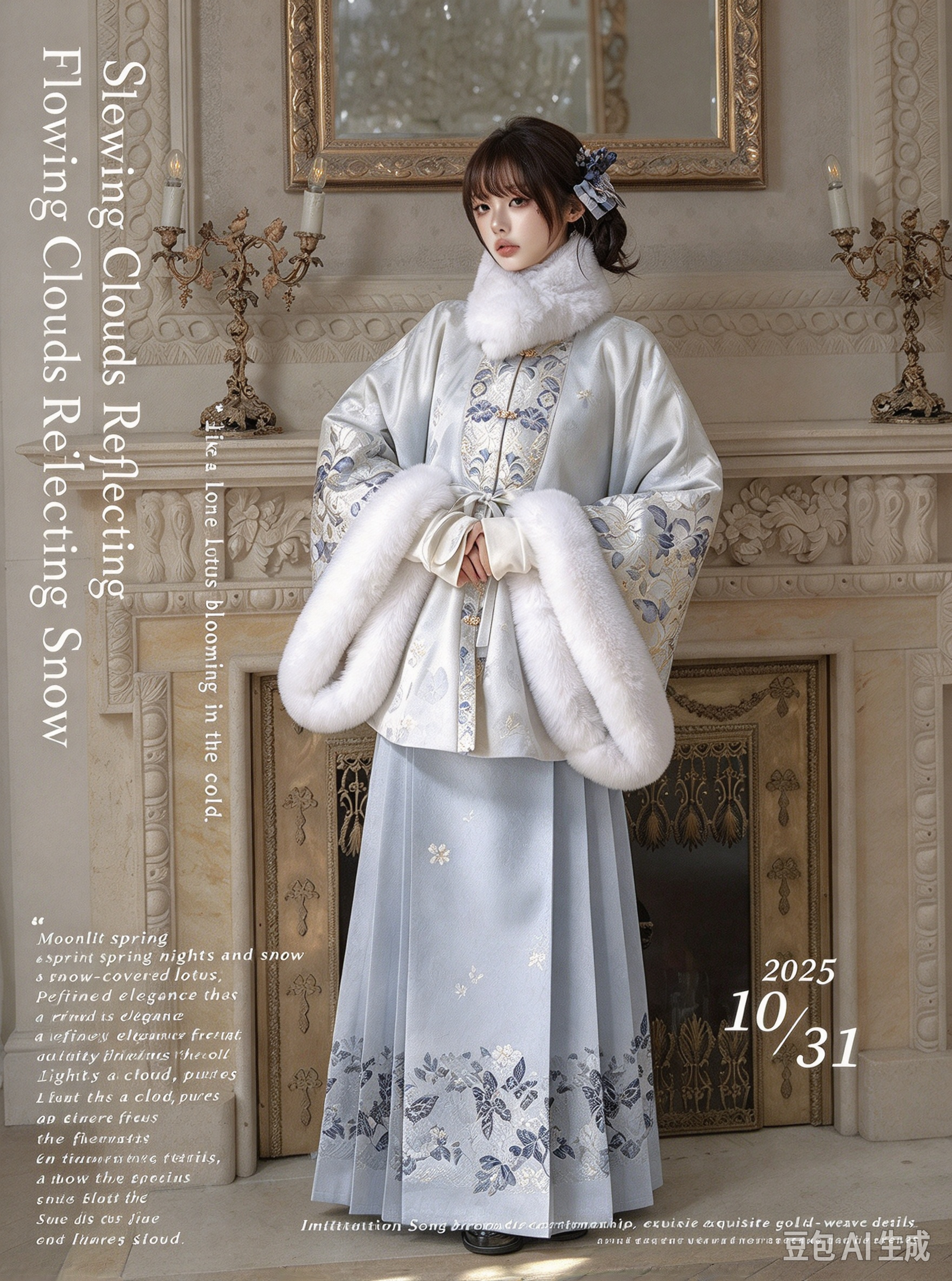 Samiusglobal Flowing Cloud Snowlight unisex Ming dynasty Hanfu set with faux-fur trim